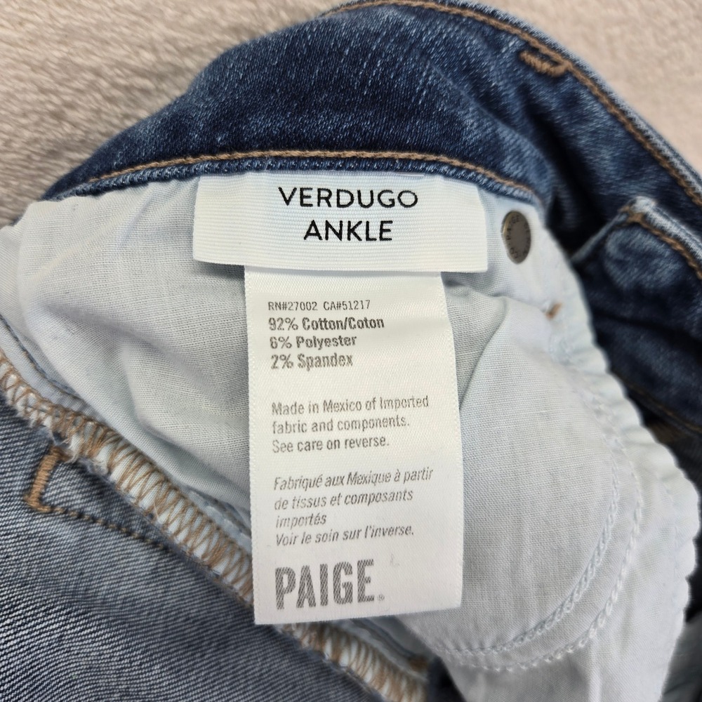Paige Verdugo Ankle Skinny Jeans Medium Wash Raw Hem Distressed‎ Size 29 Western - Picture 3 of 7
